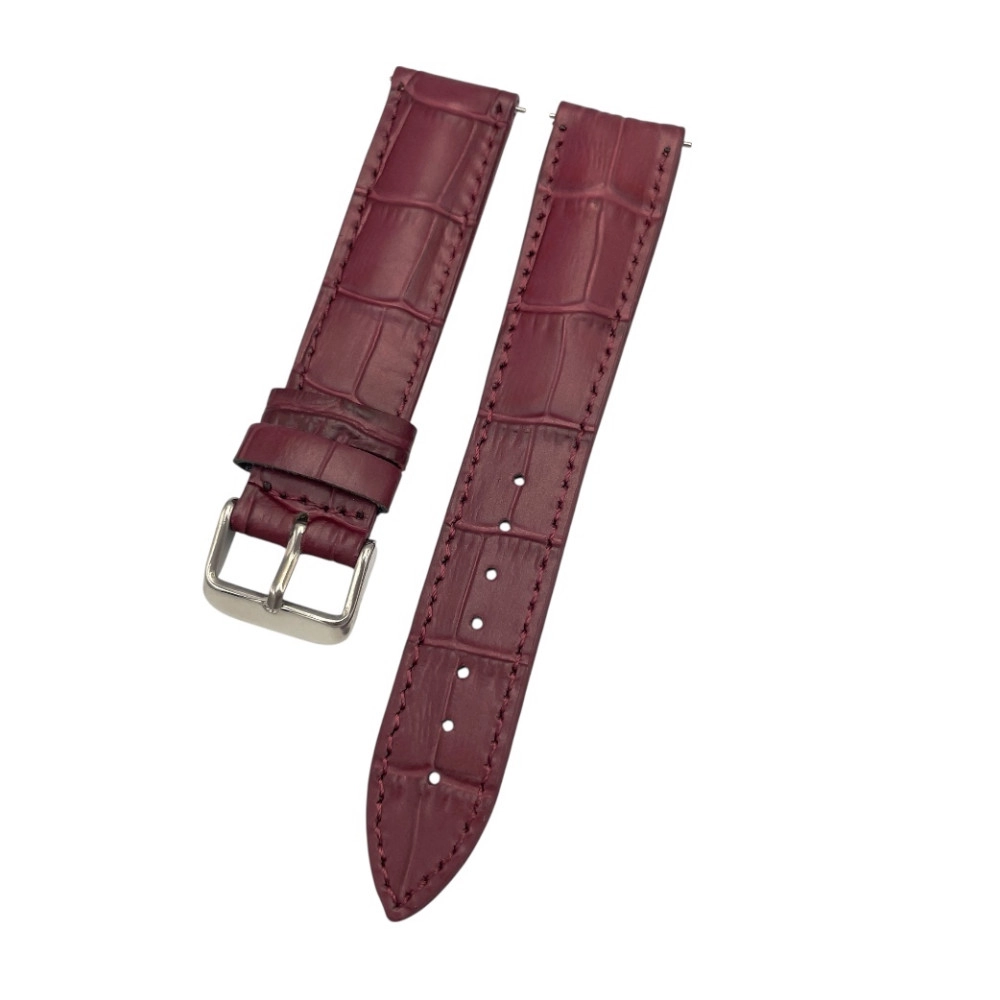 20 mm Bombeli Kroko Bordo Deri Saat Kordonu